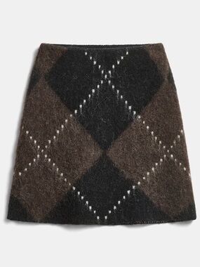 Argyle Pattern Wool-Blend Mini Skirt in Brown and Black
